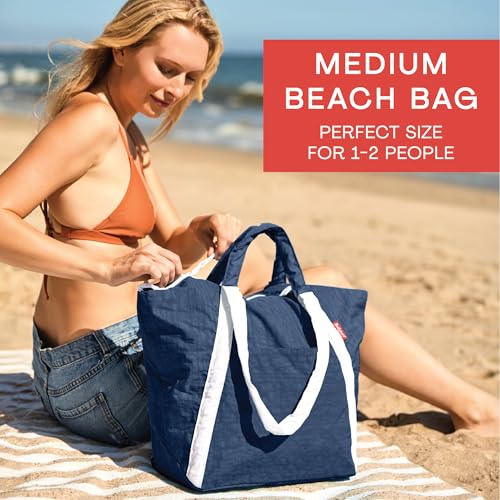 Bodysurf Beach Bag Waterproof Sandproof, Foldable Packable Travel Zip Tote - color: 1.navy, size: Medium