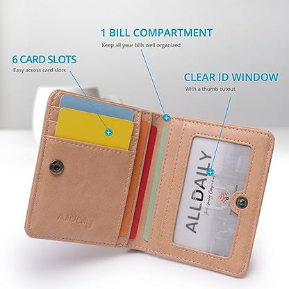 Alldaily Small RFID Wallet for Women Slim Compact Bifold Pocket Ladies Travel Mini Purse (Apricot) - color: Beige