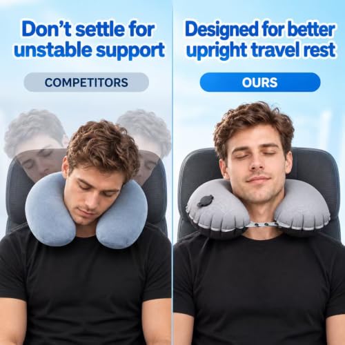 Inflatable Neck Pillow for Airplanes, Travel Neck Pillow - color: Black