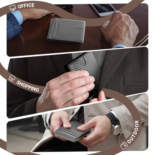 GNDR Wallet For Men RFID Blocking Leather Grey Wallets Bifold Carbon Fiber Front Pocket Card Holder Mens Accessories With Gift Box - color: Grey Carbon Fiber-09