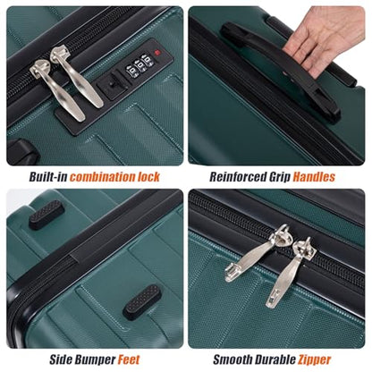 Cosbarn Luggage Sets Hardshell 5 Piece Durable Suitcases with Wheels - color: DarkGreen