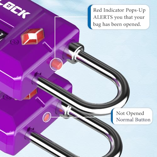 SURE LOCK TSA-Approved 4-Digit Resettable Combination Lock with Open Alert, Easy-Read Dials - for Luggage, School Lockers, Gym, Office, Toolbox & Security Cases (Dark Purple 2 Locks) - color: Dark PURPLE 2 PACK