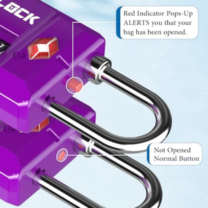 SURE LOCK TSA-Approved 4-Digit Resettable Combination Lock with Open Alert, Easy-Read Dials - for Luggage, School Lockers, Gym, Office, Toolbox & Security Cases (Dark Purple 2 Locks) - color: Dark PURPLE 2 PACK