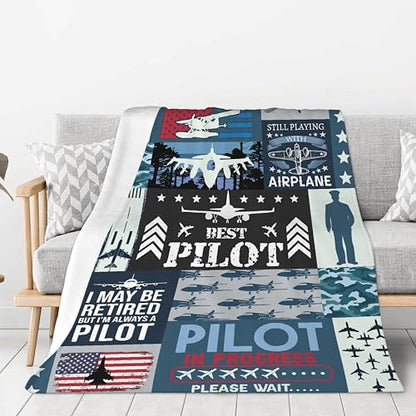 Pilot Throw Blanket Aviation Gifts for Men Adults Teen Boys - color: Pilot, size: 40” x 50“
