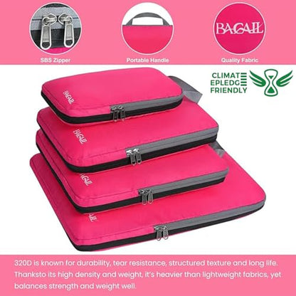 BAGAIL 4 Set/6 Set/8 Set Compression Packing Cubes Travel Accessories Expandable Packing Organizers (Cloth Pattern, 4-Fuchsia) - color: 4-Fuchsia, style: Cloth Pattern