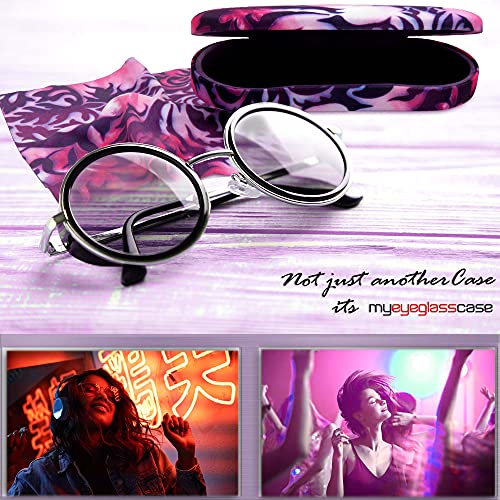 MyEyeglassCase Hard Shell Glasses case, Medium Eyeglasses Holder, Easy Open Lip for Men Women, Portable Sleeve Pouch & Cloth - color: Damask Paisley