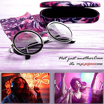 MyEyeglassCase Hard Shell Glasses case, Medium Eyeglasses Holder, Easy Open Lip for Men Women, Portable Sleeve Pouch & Cloth - color: Damask Paisley