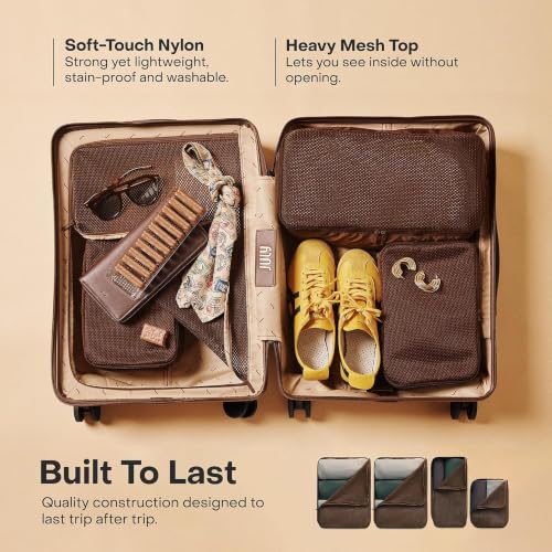 July Packing Cells, 4 Set Packing Cubes, Luggage Organizer Bags, Dark Brown - color: Dark Brown