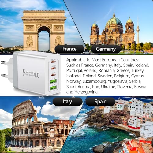 European Charger 5 Port USB C Charger Block, European Travel Plug Adapter