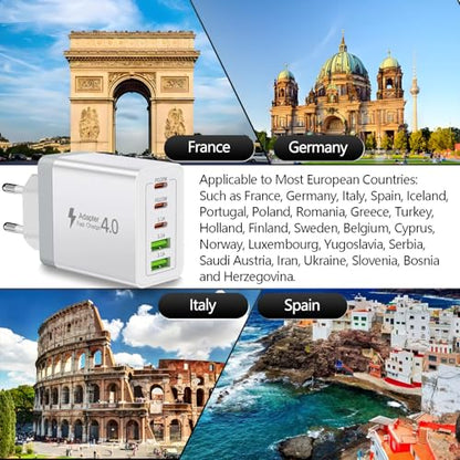 European Charger 5 Port USB C Charger Block, European Travel Plug Adapter