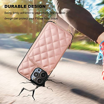 Bocasal Crossbody Wallet Case Card Holder for iPhone 14 Pro Max Rose Gold - color: Rose Gold