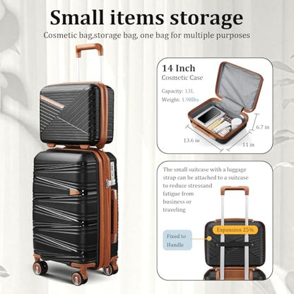 TRAVELEO Luggage Sets 6 Piece Expandable Suitcase (20/24/28), Cosmetic Case - color: Black, size: 6 Piece Set (14in/20in/24in/28in/DB/TB)