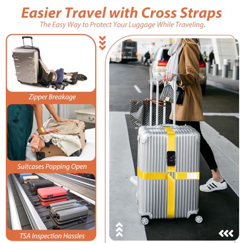 TSA Approved Luggage Straps with Combination Lock, Cross Yellow - color: Cross Yellow