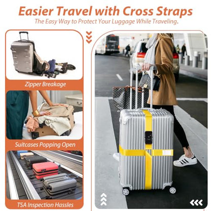 TSA Approved Luggage Straps with Combination Lock, Cross Yellow - color: Cross Yellow