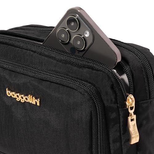 Baggallini Triple Zip with Front Wallet/Trifecta RFID Wallet Crossbody - color: Black W/ Gold Hardware