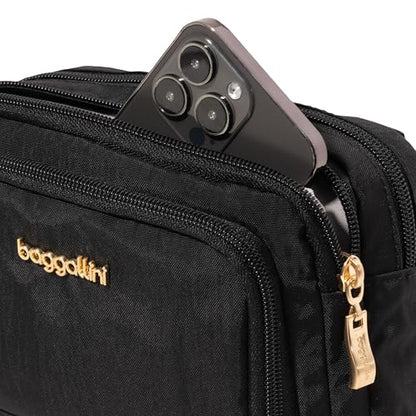 Baggallini Triple Zip with Front Wallet/Trifecta RFID Wallet Crossbody - color: Black W/ Gold Hardware