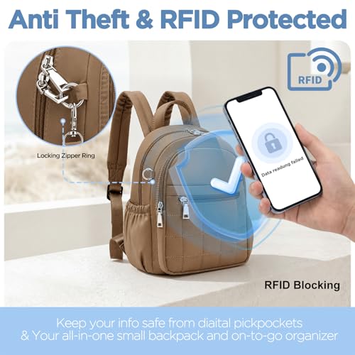 Mini Backpack for Women, Anti Theft RFID Small Travel Backpack - color: Coffee Brown