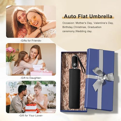 Automatic Mini Flat Umbrella Compact Travel Rain | Auto open close mini flat umbrella for purse, pocket, backpack, car, school, commute, office, travel and daily rain gifts - color: 01.Black, size: 46inch