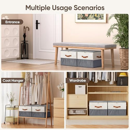 Shoe Organizer for Closet, Adjustable Storage Box Holds 32 Pairs - color: Beige & Grey