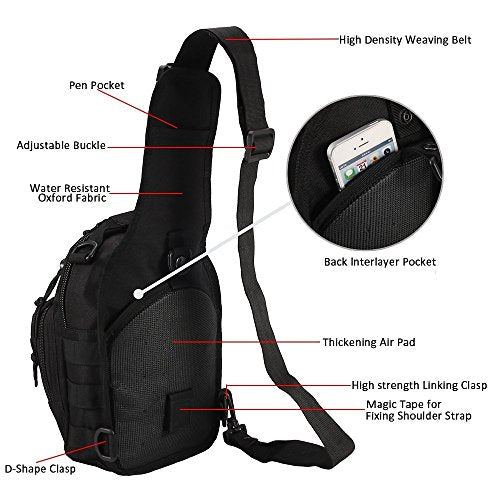 Tactical Shoulder Bag,1000D Outdoor Military Sling Daypack Backpack - color: 2 Pack Tan and Black