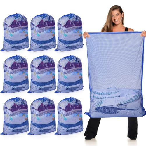 Windyun 9 Pcs Mesh Laundry Bags Drawstring Lockable Travel Storage, Blue - color: Blue