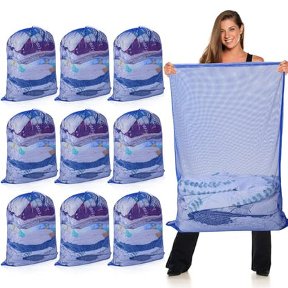 Windyun 9 Pcs Mesh Laundry Bags Drawstring Lockable Travel Storage, Blue - color: Blue