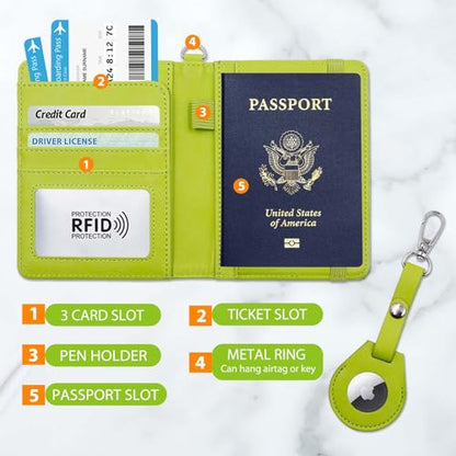 Passport Holder for Travel,Passport Cover Case with RFID - color: grass -green