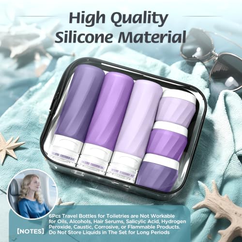 6Pcs Travel Bottles for Toiletries, Silicone Travel Size Containers Set - color: PURPLE