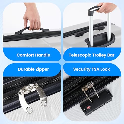 Simple Deluxe 28 Inch Hardside Carry On Luggage, Suitcase with Double Spinner Wheels & TSA Lock, Hard Shell Suitcase, Expandable Rolling Lightweight Luggage, White - color: White, size: 28 inch