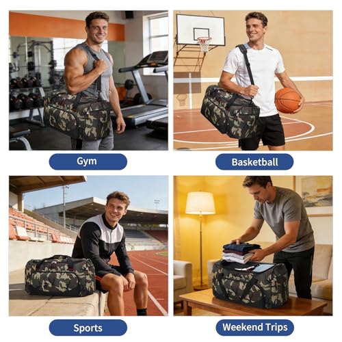 45L Gym Sport Duffle Bag for Men, Camo - color: Camo