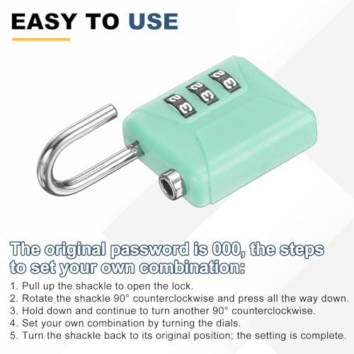 PATIKIL 3.3ft(39.4") Security Steel Cable with 3 Digit Combination Lock, 1 Set Travel Padlock PVC Coated Safety Wire Rope Double Loop for Luggage Suitcase, Clear Green Green - color: Clear Green Green, size: 3.3ft