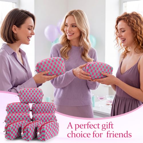 Gilprop 8 Pcs Checkered Makeup Bag Small Cosmetic Pouch Bulk,Pink Blue - color: Pink Blue