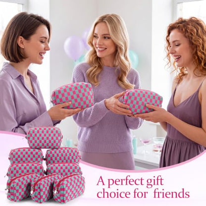 Gilprop 8 Pcs Checkered Makeup Bag Small Cosmetic Pouch Bulk,Pink Blue - color: Pink Blue