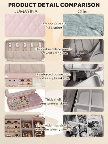 Soft-Touch Leather Travel Jewelry Case with Mirror, Jewelry Box - color: Blush Pink