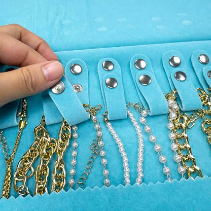 UnionPlus Travel Necklaces Roll Organizer Anti-Tangle River Blue - color: River Blue, size: Medium