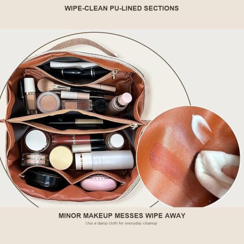 Makeup Organizer Bag, Travel Cosmetic Bag with Compartments, Gold - color: Gold