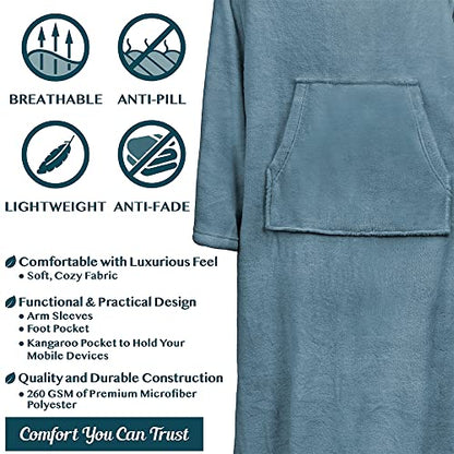 PAVILIA Fleece Blanket with Sleeves, Foot Pockets for Women Men, Dusty Blue - color: Dusty Blue, size: Fleece