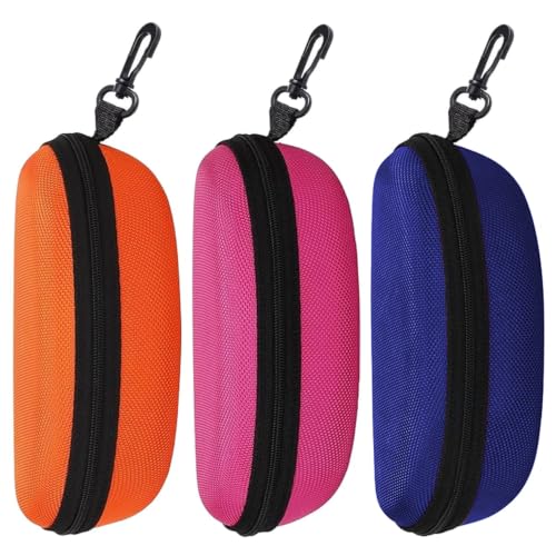 3pcs Sunglasses Case Box, Travel Zipper Hard Shell Eyeglasses Case Scratch Resistant Glasses Hook Glasses Organiser - color: Blue Orange Rose