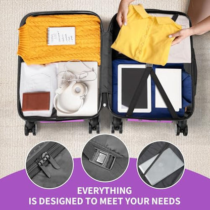 Karl home 24in Checked Luggage, Medium Suitcase with Wheels, Purple - color: Purple, size: 24 Inch