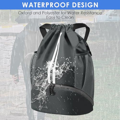 BROTOU Soccer Bags, Football Backpack, Volleyball Bag, Drawstring Backpack - color: Dark Gray