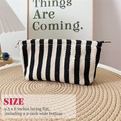 HAPPYHEIDI Aesthetic Makeup Bag Travel Cosmetic Pouch, Striped, Medium - color: Black White Striped, size: Medium