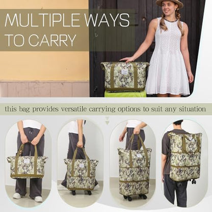Duffel Bag with Wheels - Rolling Foldable Expandable Duffle Bag with Wheels for Travel, Rolling Luggage Carry On Bag with Wheels, Large Rolling Backpack Weekend Bags for Men Women (Camouflage) - color: Camouflage