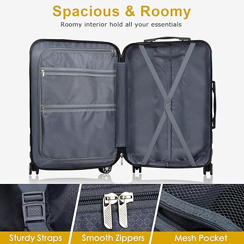 Luggage Sets Hardside Lightweight Suitcase with Spinner Wheels TSA Lock, 3-Piece Set (20/24/28) - color: Yellow