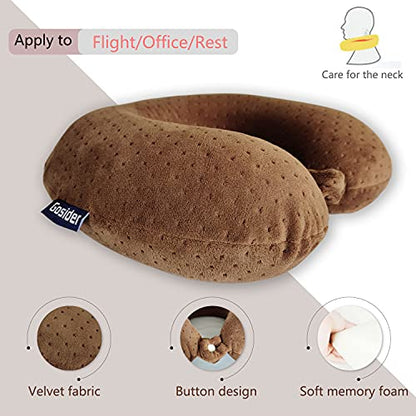 Memory Foam Travel Pillow, U Shape Neck Pillows, Brown - color: Brown
