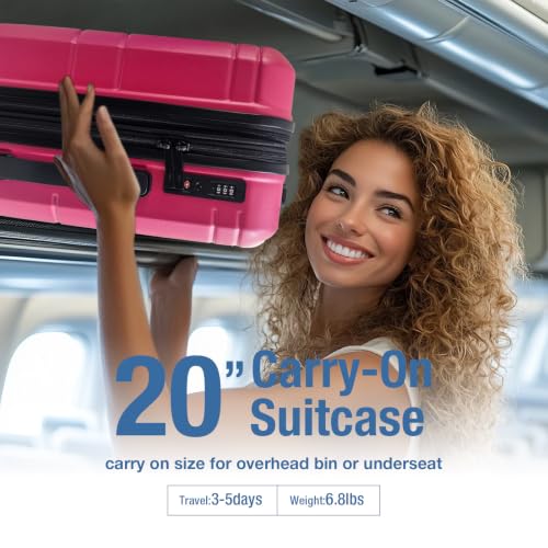 Carry On Luggage 22x14x9 Airline Approved,Hardside Suitcase,20 Inch,Magenta - color: Magenta