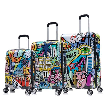 InUSA Cities Print Luggage with Spinner Wheels | Durable Lightweight Hardside Suitcase | Travel Bag with Handle and Trolley | (20in, 24in, 28in) 3 Piece Set - color: Cities, size: 3 Piece Set (20/24/28)