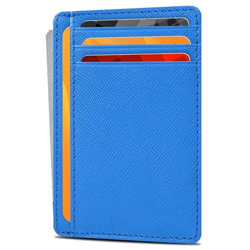 RFID Blocking Real Leather Slim Wallet - Card Holder Design for Men Idea - color: Water Blue