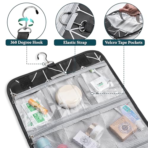 PAVILIA Hanging Toiletry Bag Travel Organizer for Women Men, Black Chevron - color: Black Chevron