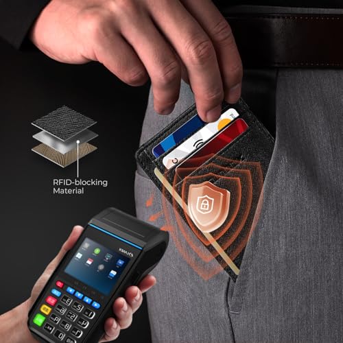 RUNBOX Slim Wallet for Men and Women, RFID Blocking Leather Card Holder - color: Cross Black