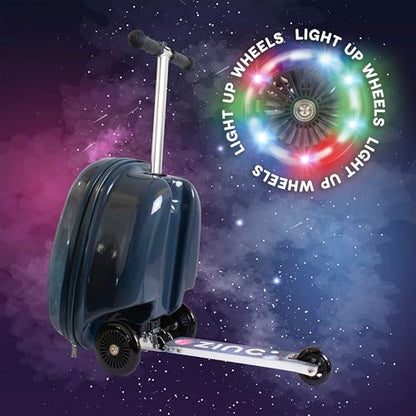 FLYTE Scooter Suitcase Folding Kids Luggage – Sammie the Spaceman, 18 Inch Hardshell, Ride On with Wheels, 2-in-1, 25 Litre Capacity - color: Sammie The Spaceman